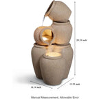 Eco-Friendly 3-Tier Cascading Jars Outdoor Water Fountain with LED Lights for Patio and Backyard Decor