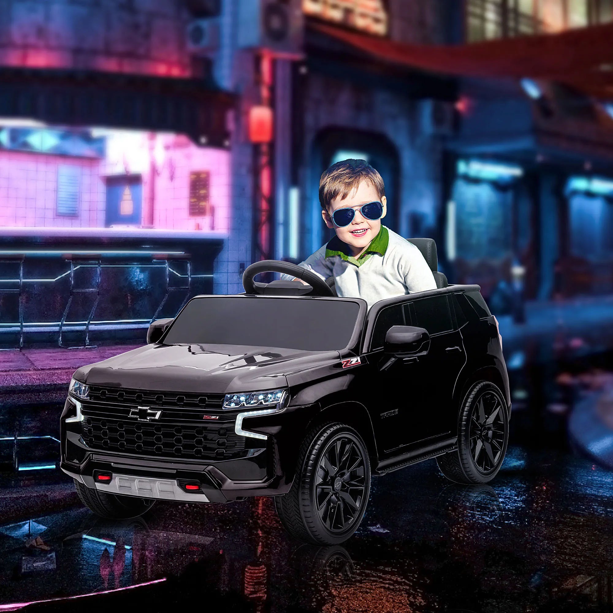 12V Kids Ride on Electric Car with Parent Remote Control Suspension LED Lights Music Player for Kids Black