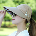 Sun hat, summer sun protection, fashionable, women, summer vacation, wide-brimmed foldable UV protection beach sun hat, open-top top hat, Korean style