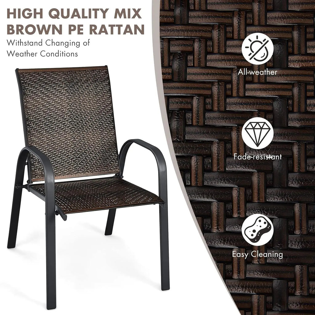 6 Pack Stackable Dining Chairs Outdoor PE Wicker Patio Arm Chairs with Rustproof Steel Frame, Bistro Deck Chairs, Customized