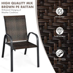6 Pack Stackable Dining Chairs Outdoor PE Wicker Patio Arm Chairs with Rustproof Steel Frame, Bistro Deck Chairs, Customized