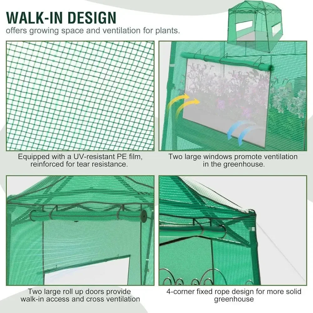 Portable Walk-in Greenhouse, Outdoor/Indoor Gardening, Zippered Door, Ventilation Windows, Heavy-Duty and Durable PE Cover