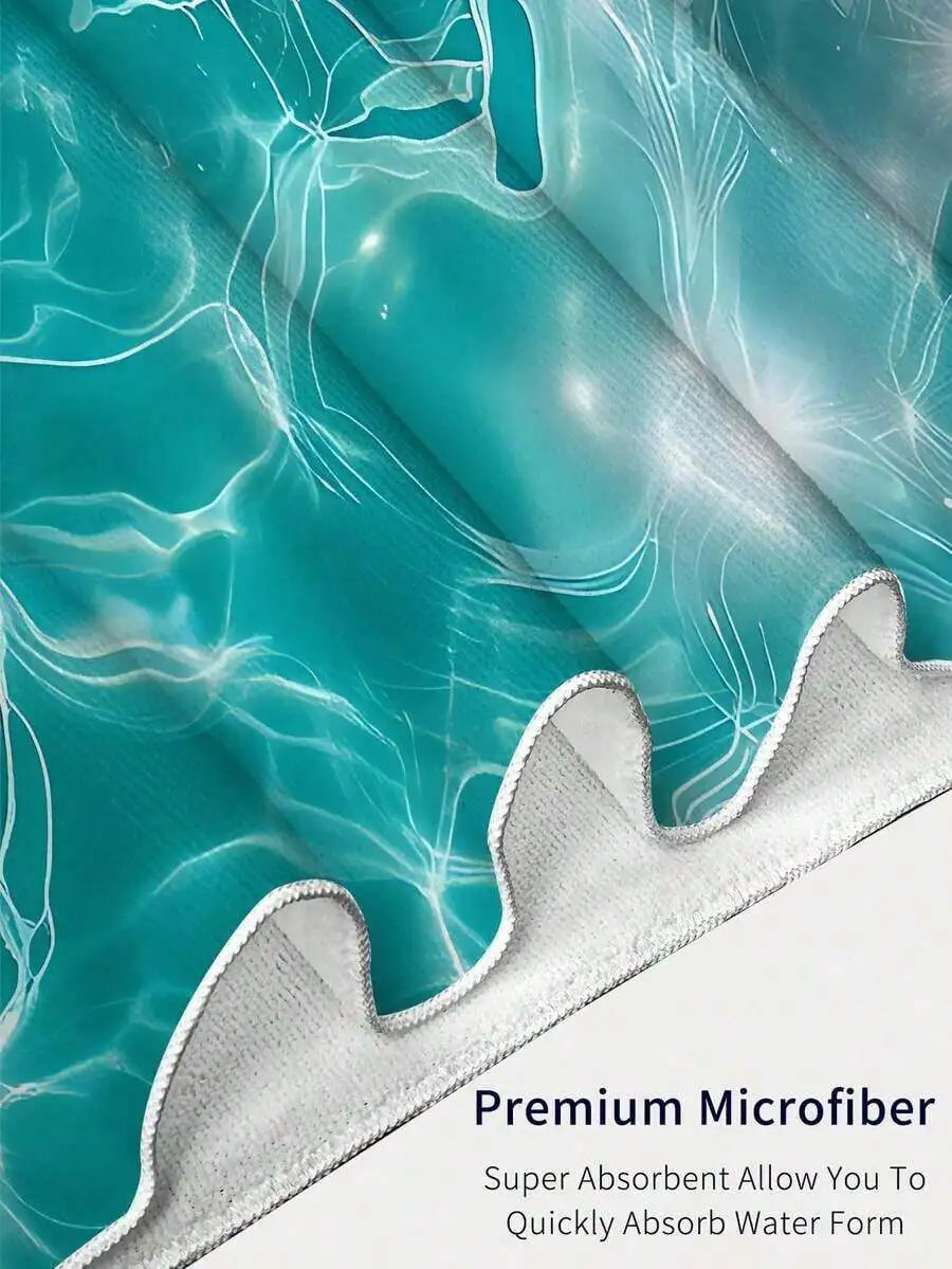 Microfiber Beach Towel With Aqua Water Ripple Print Shimmering Underwater Light Design