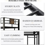 Twin Size Metal Bed Frame with Ladder, Rustic Style, No Box Spring Needed, Space-Saving for Bedrooms or Dorms
