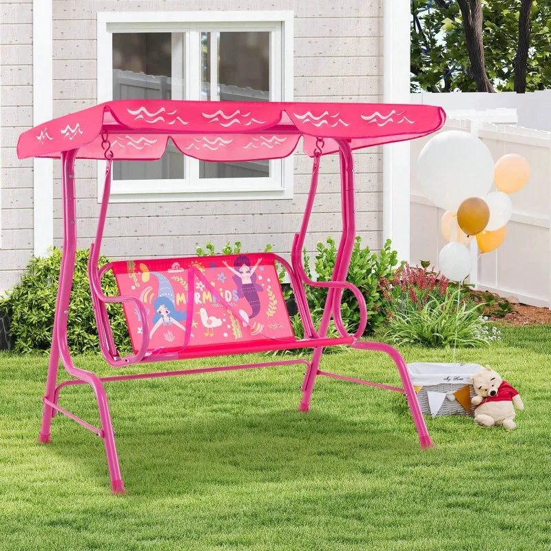 2-Seater Porch Swing Chair With Metal Stand Adjustable Canopy Outdoor Furniture