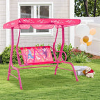 2-Seater Porch Swing Chair With Metal Stand Adjustable Canopy Outdoor Furniture