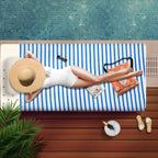 Microfiber Beach Towels, Large Bath Towel Set for Adult, 6 Pack, 27" x 55" - Cabana Stripe - Absorbent, Quick Dry for Pool,