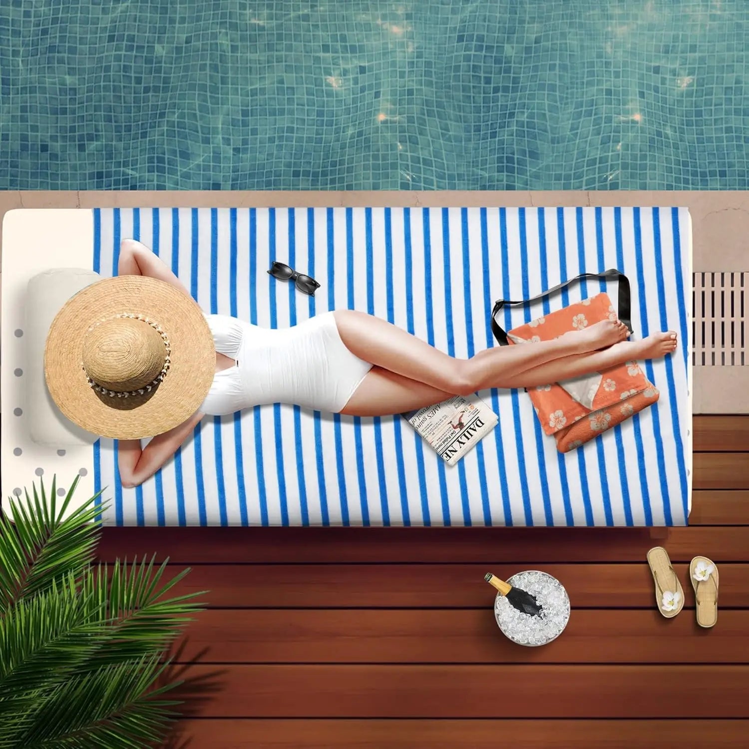 Microfiber Beach Towels, Large Bath Towel Set for Adult, 6 Pack, 27" x 55" - Cabana Stripe - Absorbent, Quick Dry for Pool,