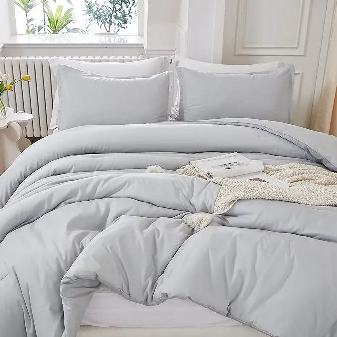 Luxury Soft 3-Piece Lightweight Comforter Set All-Season Fluffy Breathable Bedding Oversized King Queen Twin Size Solid Color Quilt with 2 Pillowcases Home Bedroom Decor Cozy Room Textiles Skin