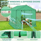 8x8 Walk-In Outdoor Garden Greenhouse with Automatic Ventilation, Zippered Doors & Windows, Green PE Cover