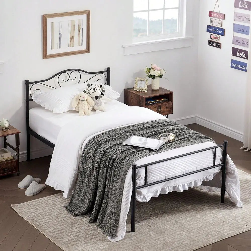 Twin Full Queen Metal Bed Frame With Headboard 1800lbs NoiseFree Steel Platform, 13 Underbed Storage Industrial Chic Design, No