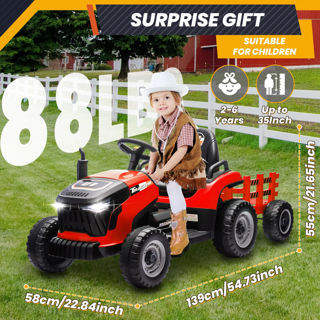 24V Kids Ride On Tractor w/400W Motors, 2-IN-1 Power Tractor Wheels w/Remote Control, Tiltable & Detachable Trailer, Adjustable Seat, Music, 24Volt Ride On Toys Electric Tractor for Kids