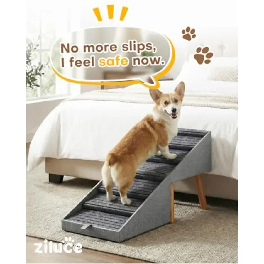 Dog Ramp for Bed Couch: Wooden, Brown, Foldable 2-in-1 Split Ottoman Design with No-Slip Surface for Large/Medium/Small Dogs