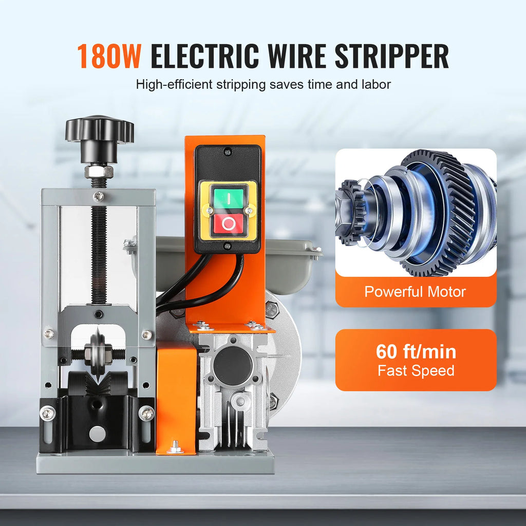 SucceBuy Electric Wire Stripping Machine 1.5-25mm Cable Stripper 180W 60ft/min 3 Feeding Holes Wire Peeler Scrap Copper Recycle