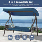 Outdoor Porch and Yard Use, Metal Frame, Blue 3-Seat Swing with Canopy, Extra Pillows and Cup Holder