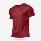 Summer Men Athletic Solid Round Neck Short Sleeve T-Shirt Polyester Quick Dry Breathable Lightweight Gym Running Bodybuilding Training Football Sport Tops