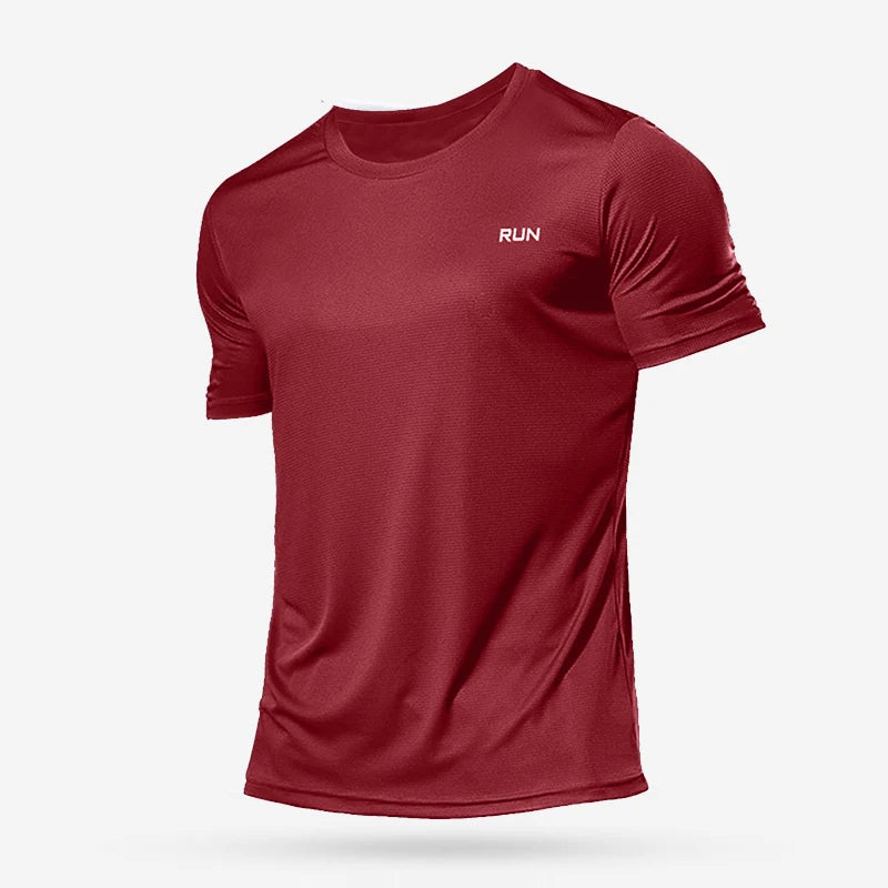 Summer Men Athletic Solid Round Neck Short Sleeve T-Shirt Polyester Quick Dry Breathable Lightweight Gym Running Bodybuilding Training Football Sport Tops
