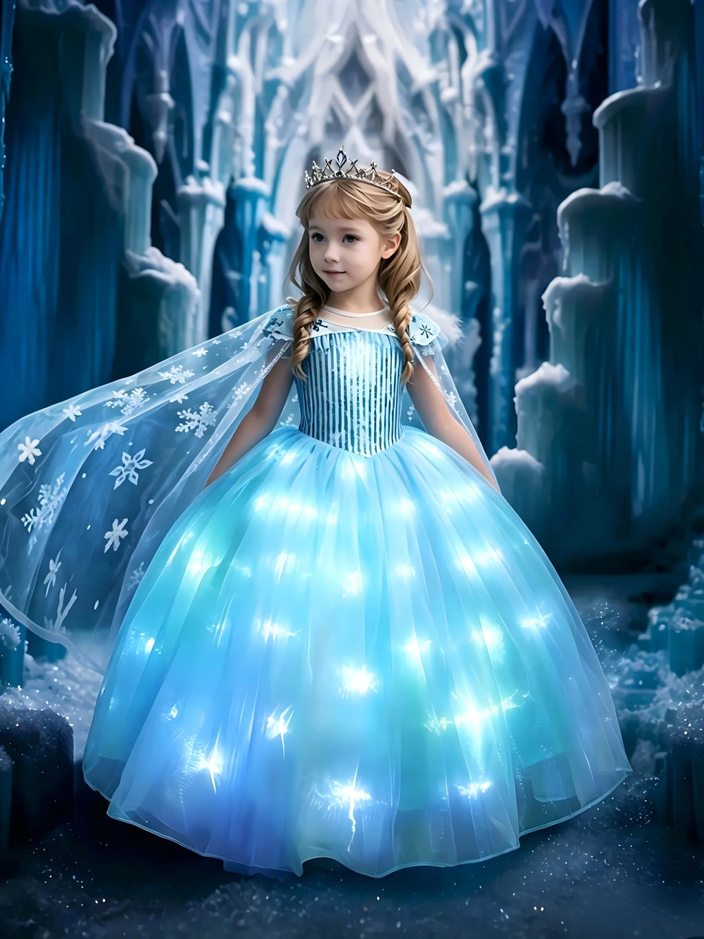LED Princess Ball Gown Glowin Rapunzel Costume for Girls Tangled Rapunzel Frock Light up Cosplay Dress Christmas Toddler Girl