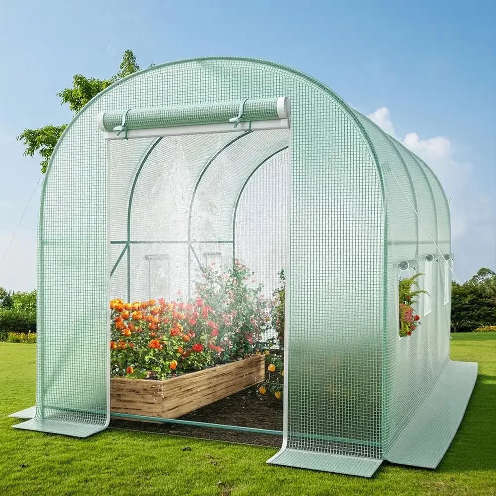 12x7x7 Walk-in Greenhouse with Automated Irrigation, Durable Outdoor Structure, Portable Garden House, Winter Warming Enclosure