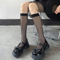 Black Nylon Mesh Stockings Summer Ultra-thin Transparent Knee High Socks Japanese Style School Girls Black White Socks Stockings