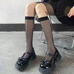 Black Nylon Mesh Stockings Summer Ultra-thin Transparent Knee High Socks Japanese Style School Girls Black White Socks Stockings