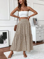 Womens Ditsy Floral A-Line Skirt With Pockets Elastic Waist Ruffle Hem