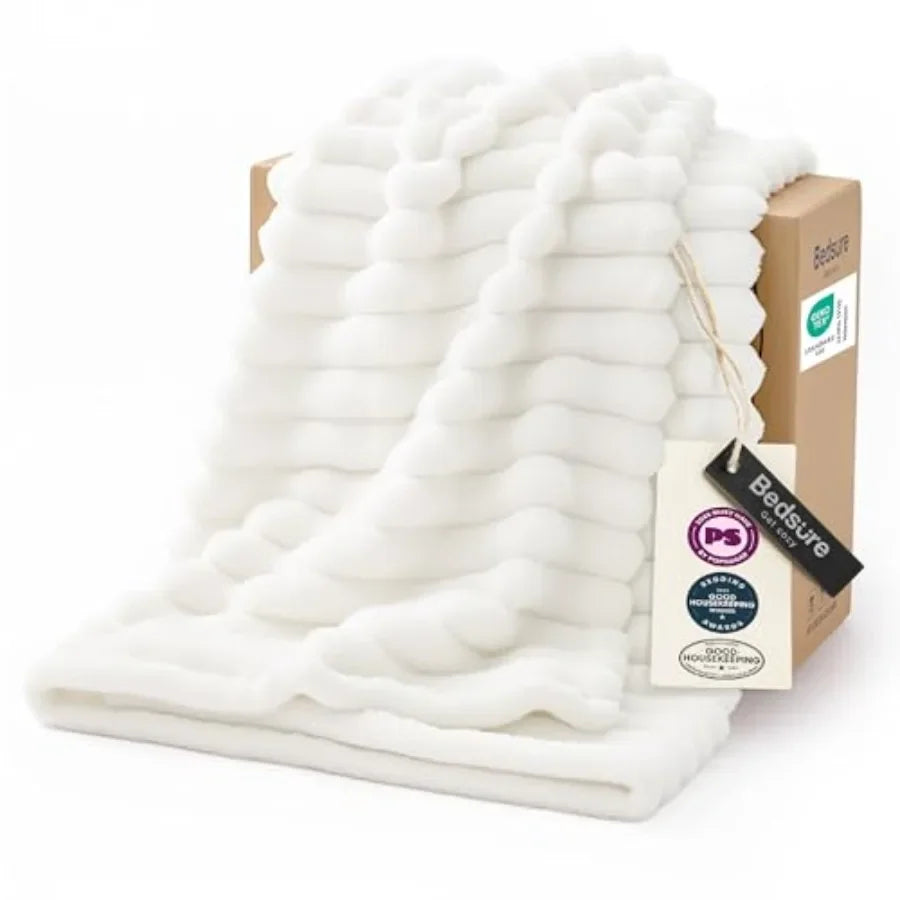 GentleSoft White Throw Blanket for Couch - Birthday Gifts for Women Mom Her Girls, Cozy Fleece Blanket for Sofa Bed, Living Roo
