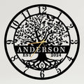 Custom Engraved Family Tree Metal Wall Clock - Personalized Name Wall Art, Large Home Decor for Housewarming or Wedding Gifts