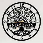 Custom Engraved Family Tree Metal Wall Clock - Personalized Name Wall Art, Large Home Decor for Housewarming or Wedding Gifts