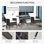 3pcs Patio Reclining Chair Set Rattan Wicker Furniture, Armchairs, Table, White