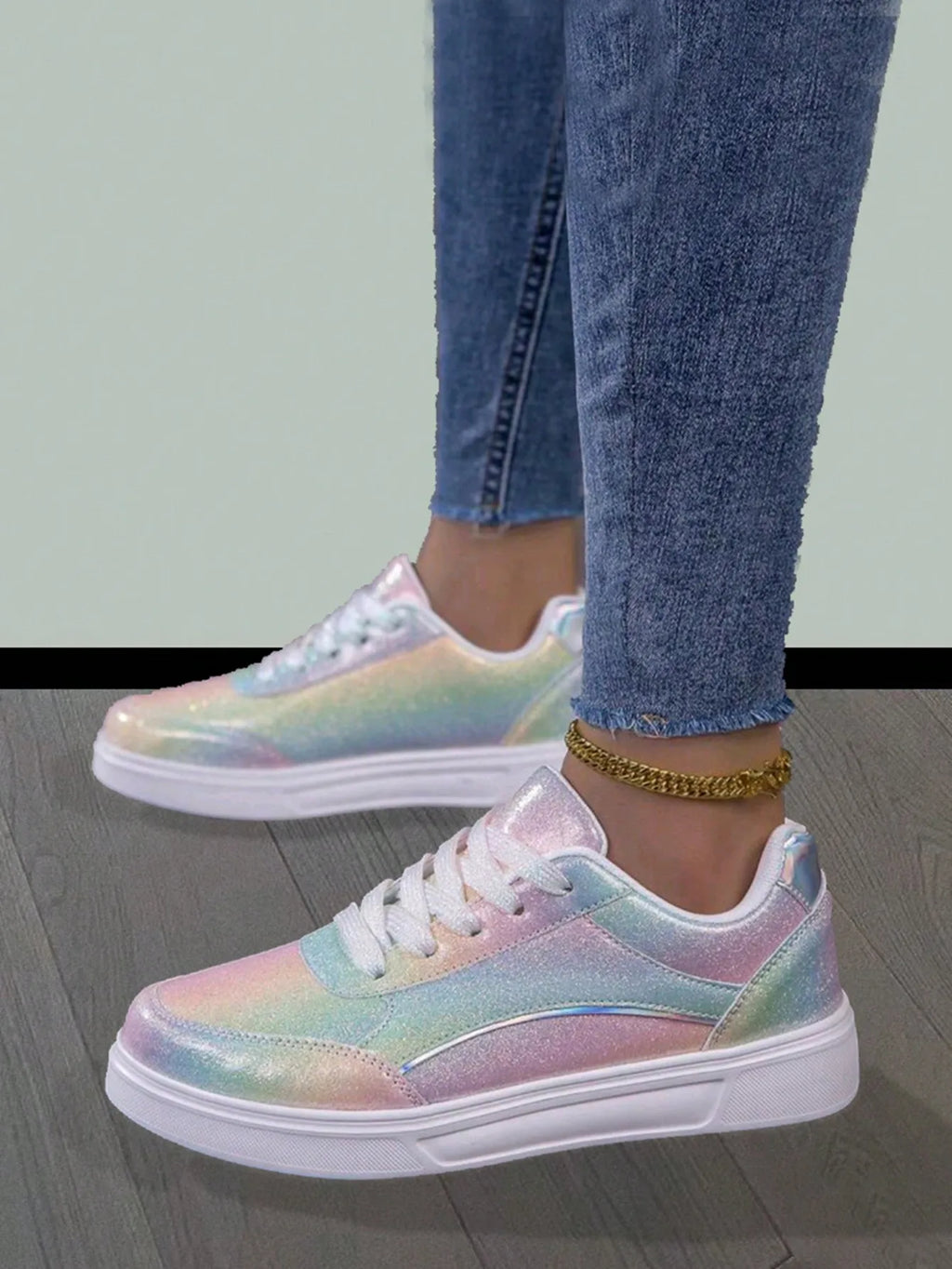 Sequin Rainbow Shiny Casual Sneakers Street Style Party Wedding Fashion Shoes For Women