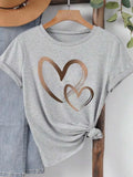 Summer New Fashion Women's Heart Printed T-shirt Trendy Casual Round Neck Top Short Sleeves Women T-shirt