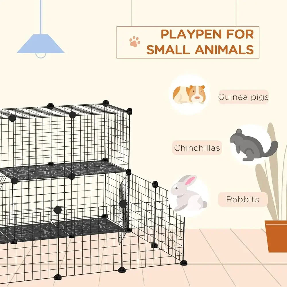 Customizable 2-Tier Metal Small Animal Playpen with Removable Mats, Ideal for Guinea Pigs, Rabbits, and Chinchillas