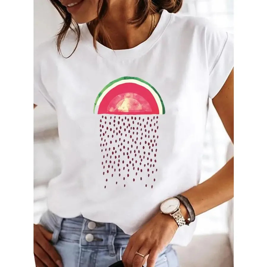 【New Arrival】Women's White Dragonfly Print Tee Let It Be Summer Casual Top