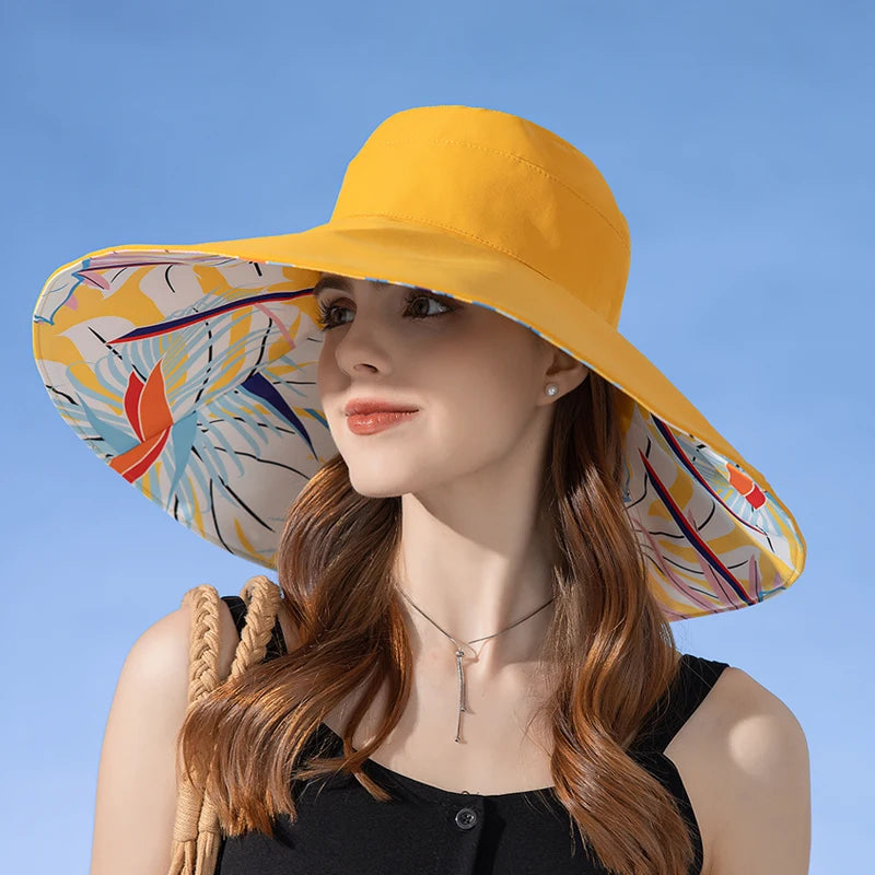 Xinbaoguan 100% Cotton European and American Cross border Women's New Double sided Fisherman Hat Summer Enlarged brim Sun hat