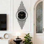 Modern Black Metal Wall Clock, Art Deco Style Large Decorative Clock for Living Room, Silent Non-Ticking Hanging Clock with Geo