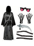 Halloween Costume Glowing Eyes Grim Reaper Costume for Kids 5-12 years Boys Halloween Dress-up Party
