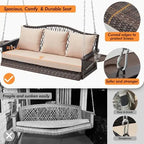 Upgraded Wicker Hanging Porch Swing Heavy Duty 900lbs 3-Seat Outdoor Patio Swing Chair Bench for Adult w/ 8.9ft Hanging