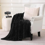 Black Fleece Throw Blanket 50"×60" for Couch Sofa Bed, Super Soft Cozy Plush Microfiber Flannel Blanket with Stripes Design Lig