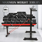 Red Adjustable Folding Weight Bench for Full Body Workouts with Bar Rack - Home Gym Equipment