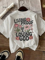 Oversized White Floral Graphic T-Shirt For Women Casual Loose Fit Summer Streetwear