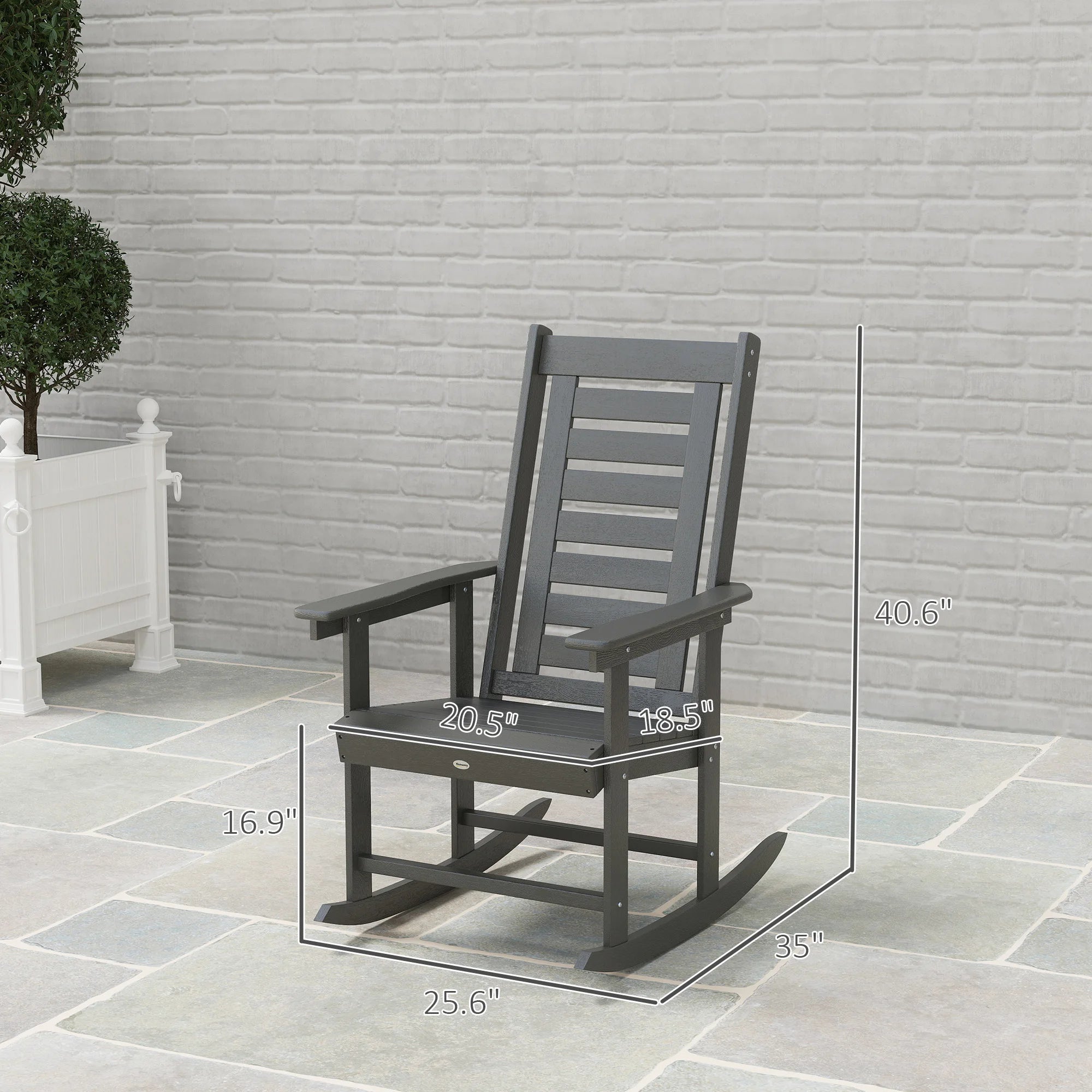 2 Outdoor Rocking Chairs, HDPE High Back Patio Rockers, Dark Gray