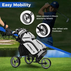 Portable 3-Wheel Golf Cart with Adjustable Seat, Trolley Bag, Scorecard, Umbrella, and Cup Holders, Storage, and Foot Brake