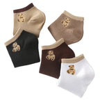 5 Pairs of Cute Teddy Bear WOMEN'S Short Socks with Shallow Mouthed Spring and Summer Casual Matching Short Tube Boat Socks