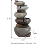 5-Tier Stacked Pebble Outdoor Water Feature with LED Lights and Pump, 24.5 Zen-Style Polyresin Fountain for Garden, Patio, Yard