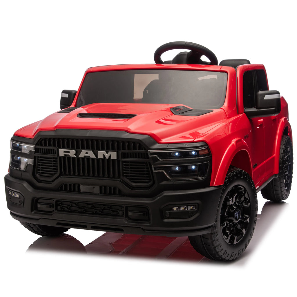24V 160W Kids Ride on Electric Truck with Parent Remote Control Suspension LED Lights Bluetooth Music Storage Red Tan Cars