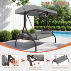 Adjustable Canopy Porch Swing, 800 lbs Capacity, 3-Seat with Cup Holder and Cushions, Ideal for Yard or Garden, Grey