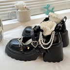 2024 Sweet Heart-Shaped Buckle Lolita Shoes Women Patent Leather Platform Mary Janes Chunky Heels Pumps