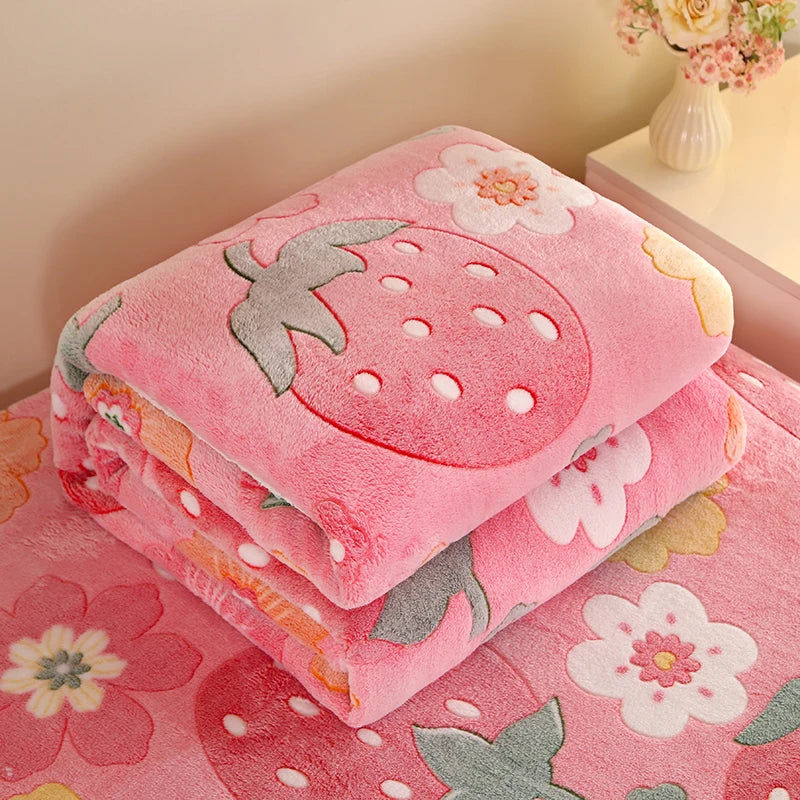 1pc Floral Style Warm Bedspread Fleece Blanket Plaid Travel Shawl Sofa Nap Blankets Home Bedsheet Manta