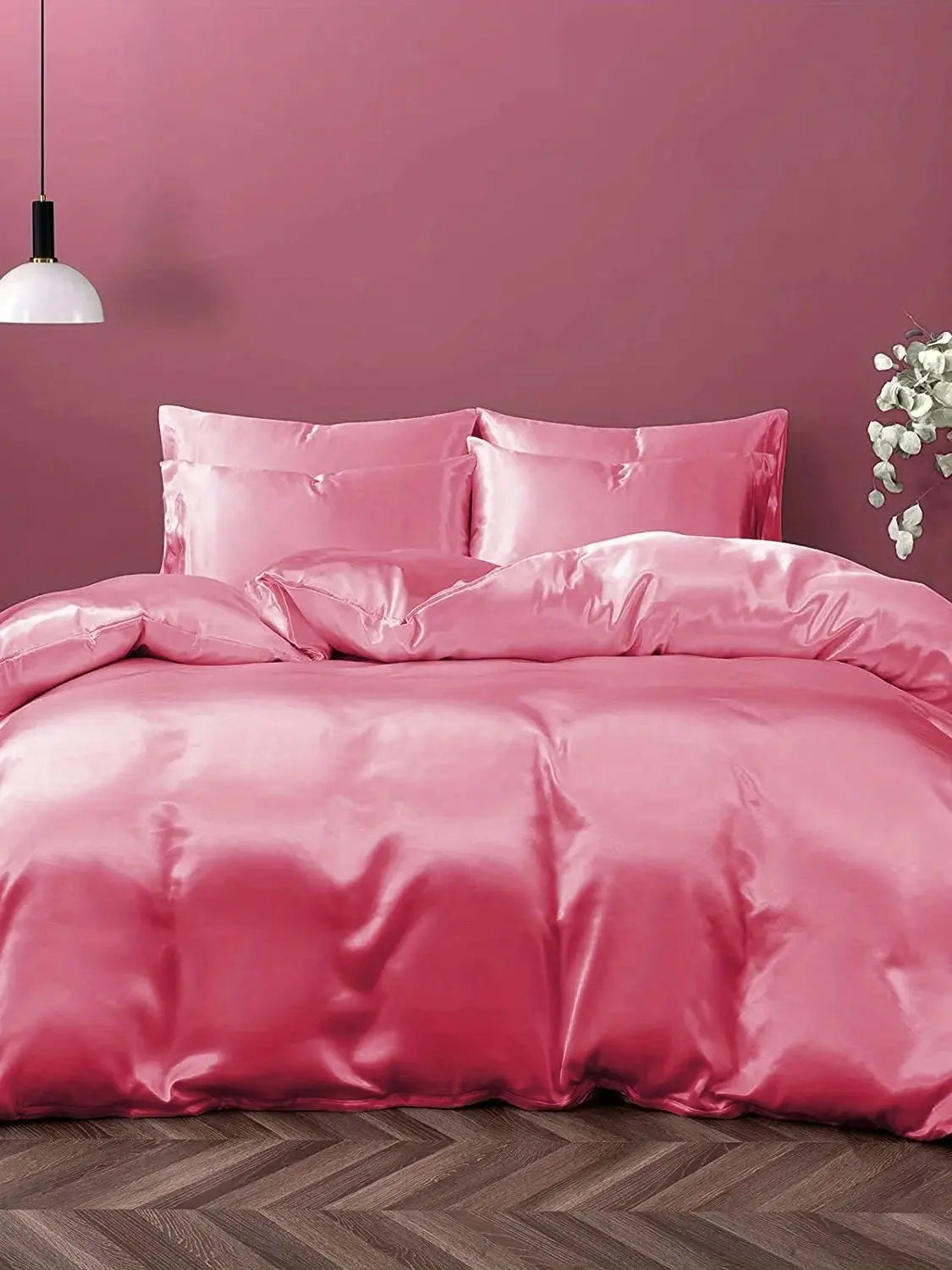 Satin Solid Color Ultra-Soft 3-Piece Duvet Cover Set, Cool and Super Soft Solid Color Bedding Set with Pillowcases, Skin-Friendly and Suitable for All Seasons, Bedroom Home Decor (Duvet Not Included)
